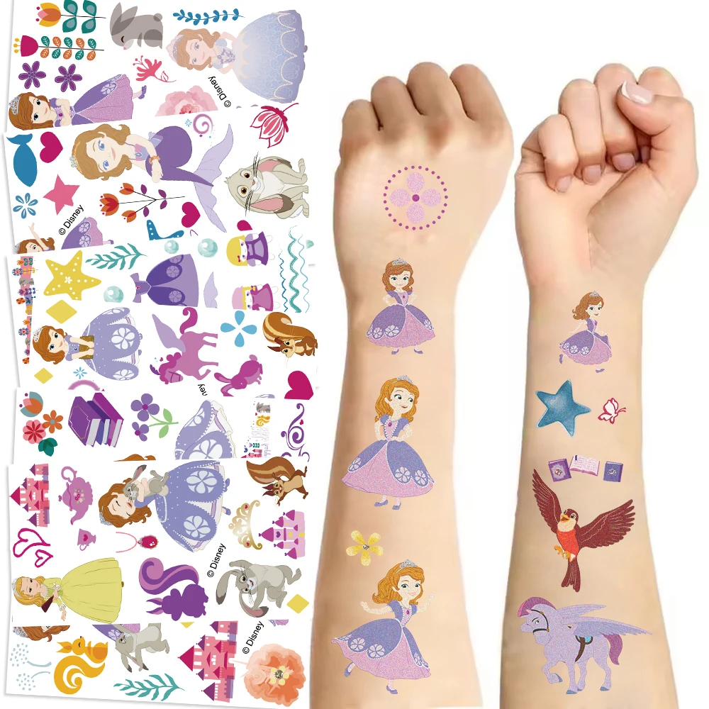 10Sheets Disney Cartoon Anime Sofia Tattoo Stickers Children's Temporary Tattoos Body Art Cosplay Party Toys for Kids Gifts