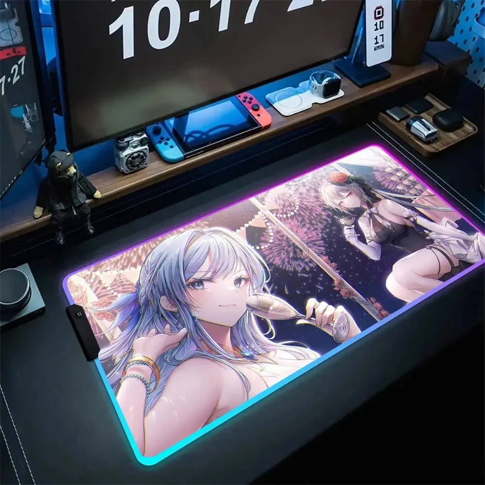 Hot G_goddess of V_victory N_nikke  RGB Mouse Pad INS trend Mousepad Kawaii Cute Deskmat LED Luminous Desk Pad HD Keyboard Mat