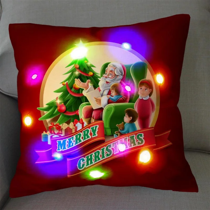 New Light Up Christmas Pillowcase LED Light Pillowcase Creative Holiday Garland Short Plush Pillowcase Home Decor