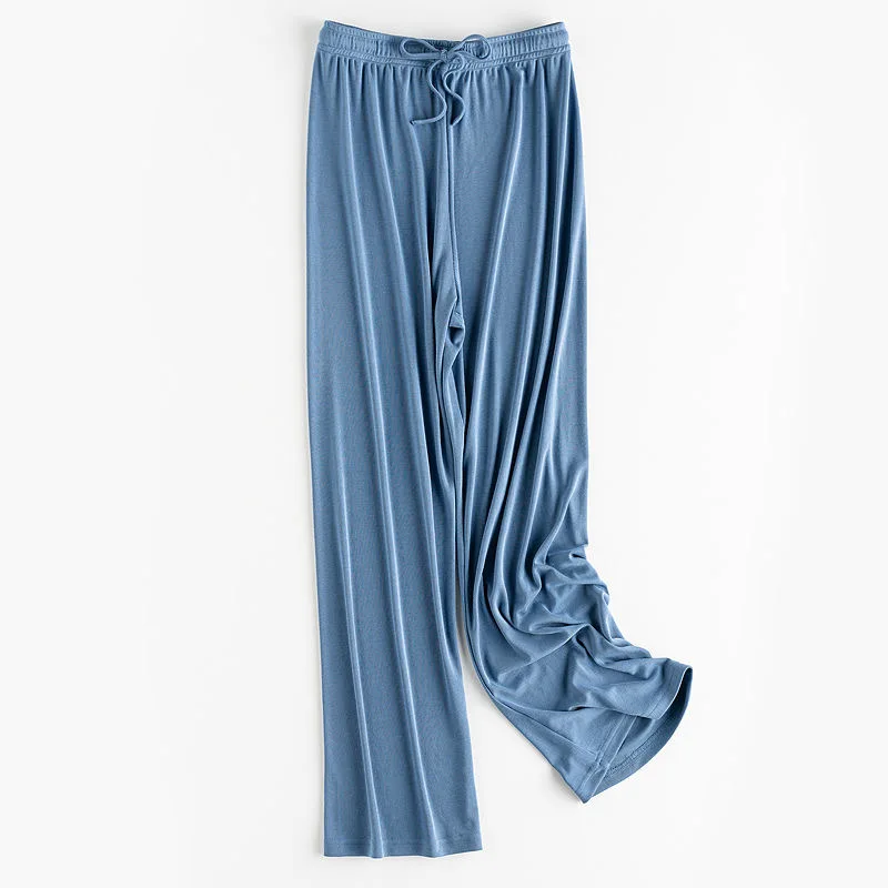 Fdfklak Korean Ice Silk Spring Summer Sleepwear Pants For Women New Thin Wide Leg Pajamas Pant Casual Outside Wear Trousers