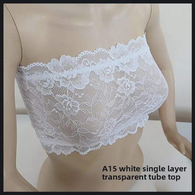 

Ultra-thin Elastic, Fully Transparent Chest Wrap, No Bra Cover, Black and White Lace Tube Top, Female Anti-light Short, Sexy.