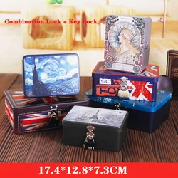 Tin Box Lockable Small Storage Box Cosmetics Jewelry Desktop Storage Box Iron With Lock Password Case Sundries Box