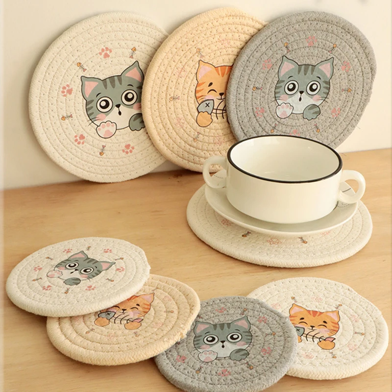 1Pcs Table Pad Insulation Placemat Cup Bowl Mat Home Decoration Durable Cat Pattern Coaster Table Decoration Kitchen Accessories