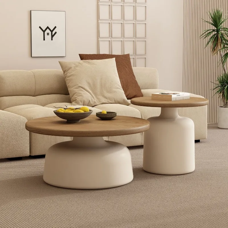 Wooden Round Coffee Table  Minimalist Bedside Stand  Creamy Nordic Living Room and Balcony Side Table for Small Spaces