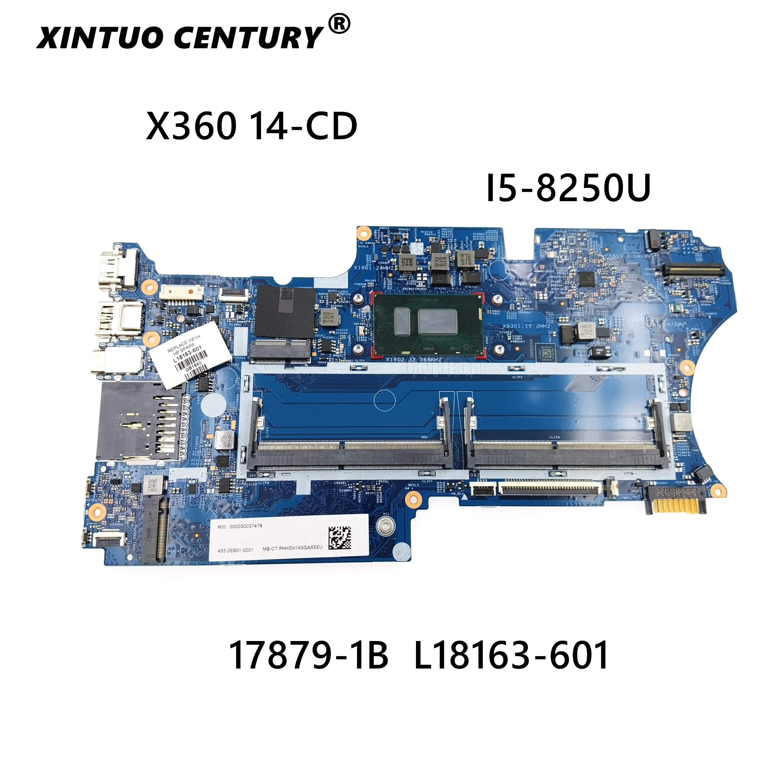 L18163-601 for HP Pavilion x360 14-CD 14M-CD Laptop Motherboard 17879-1B with SR3LA I5-8250U CPU 448.0E808.001B DDR4 100% TestED