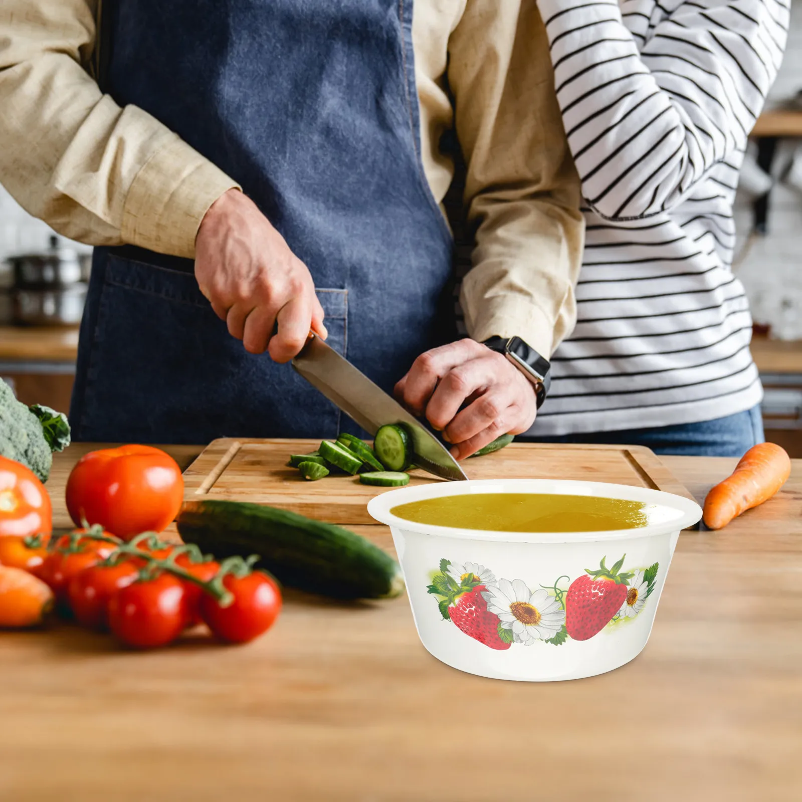 Thick Enamel Lard Oil Basin Heavy Duty Food Storage Basin for Home Restaurant Catering Hall Egg Salad Mixing Soup Holding Rust