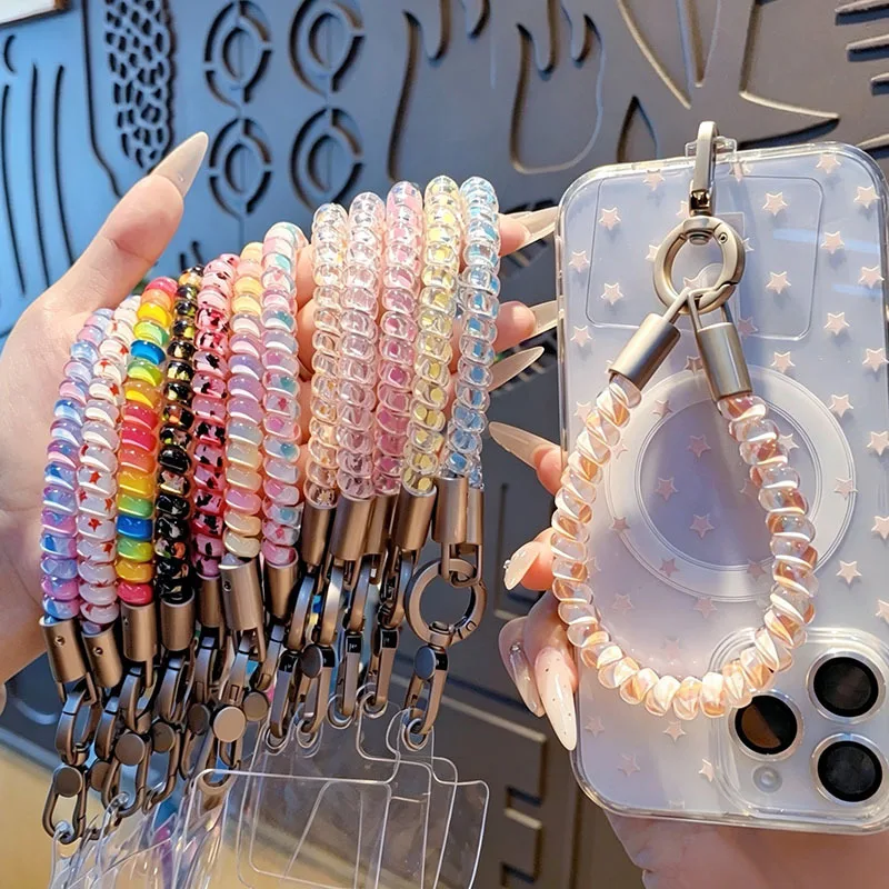 Colourful Spiral Retractable Spring Coil Keychain Portable Theftproof Anti-Lost Stretch Cord Keyring Girls Bag Decor Accessories