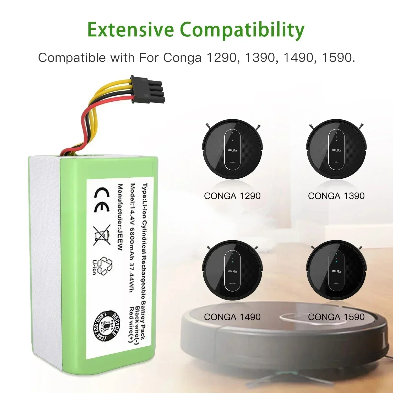 2022 ใหม่ 14.4 V 6800mAh แบตเตอรี่ Li-Ion สําหรับ Cecotec Conga 1290 1390 1490 1590 เครื่องดูดฝุ่น Genio Deluxe 370 gutrend Echo 520