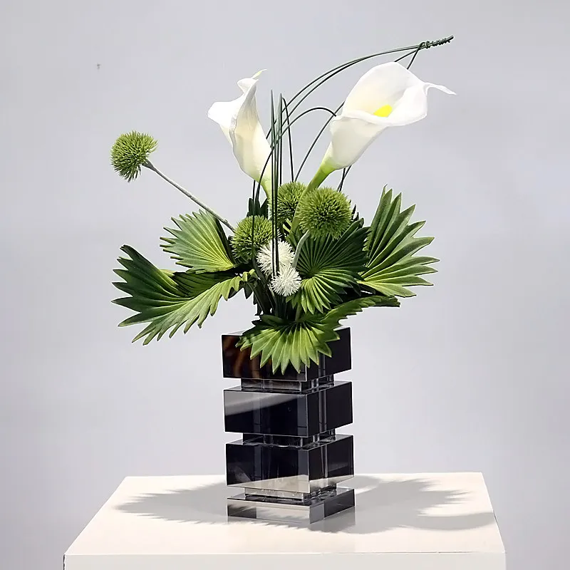 HYS Modern Light Luxury Square Laminated Crystal Flower Tool Model Room Sales Office Hotel Entrance Simulation Flower