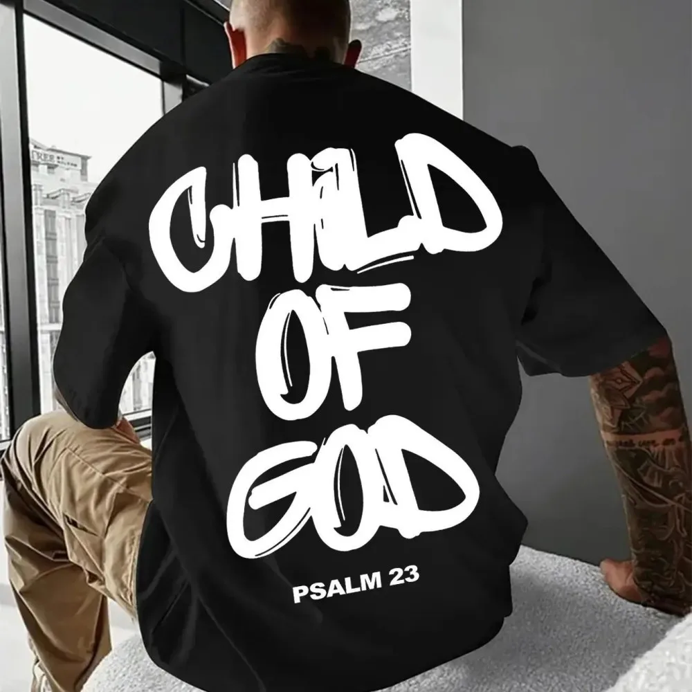 Fashionable Summer Men's Summer Religious Letter Printed Comfortable Breathable Round Neck T-shirt Outdoor Street Style Top