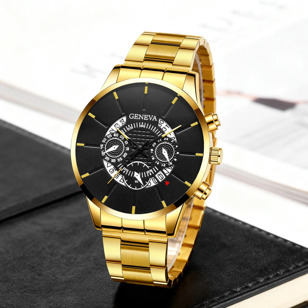 3pcs Men's Business and Leisure Quartz Men's Business Watch Clock Combination Set