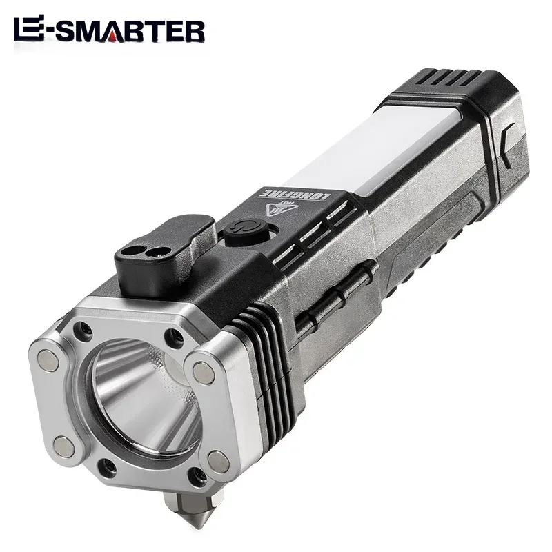 Cob taschenlampe led mit seiten licht sicherheits hammer lebens rettende usb-ladung mit magnet multifunktion ale taschenlampe