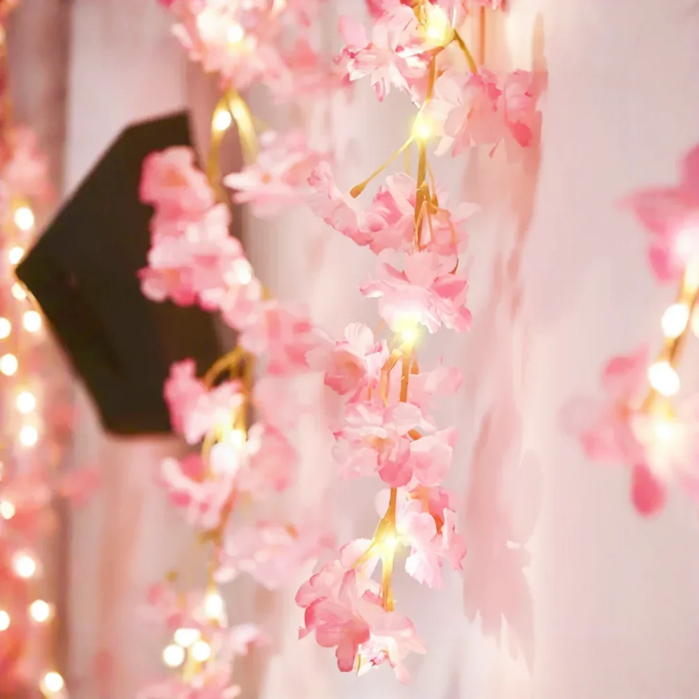 1PC LED 桜ストリングライト造花つる妖精ガーランドライト寝室のウェディングパーティークリスマス装飾