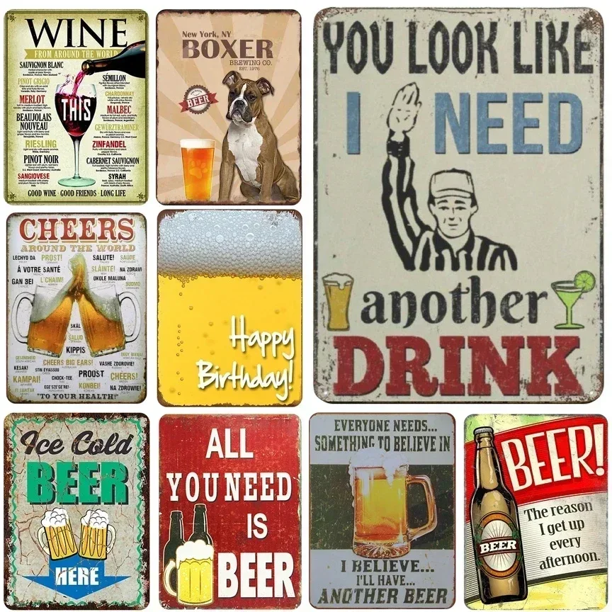 Beer Cheers Tin Sign Vintage Wall Plate Painting Decor Kitchen Bar Club Restaurant Pin Up Metal Signs Crafts Decorative Plaques