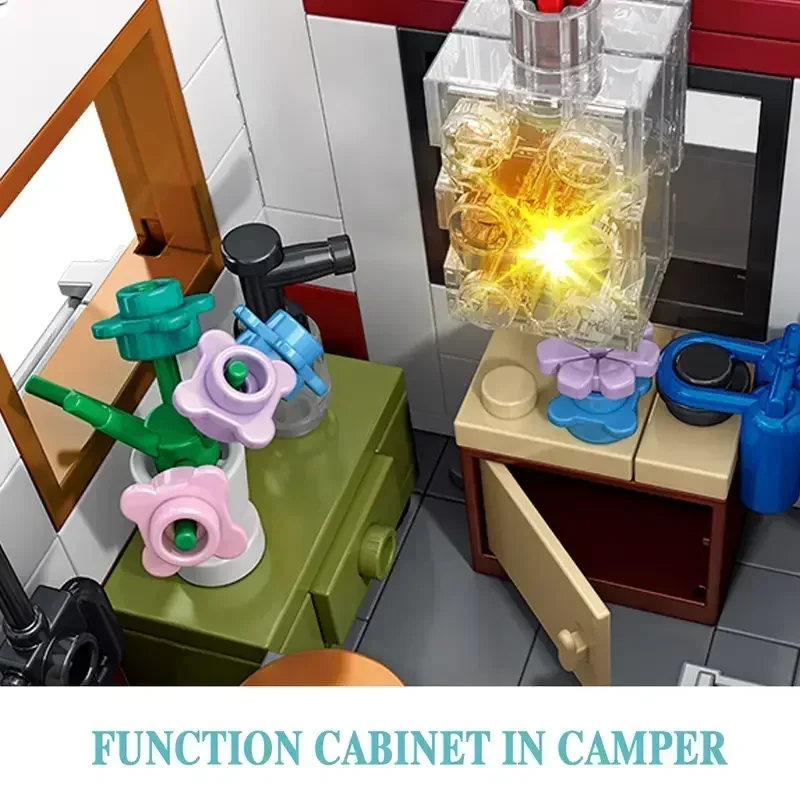 جديد 800 + قطعة لتقوم بها بنفسك الإضاءة شاحنة التخييم بناء مجموعة مركبات التخييم البناء قوالب بناء مجموعة للمراهقين والكبار لعبة الهدايا