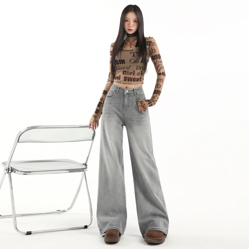 

2025 Autumn/Winter New American Fashion Versatile Micro Pull Good Version Back Bag Embroidered Label Loose Jeans for Women Y2K