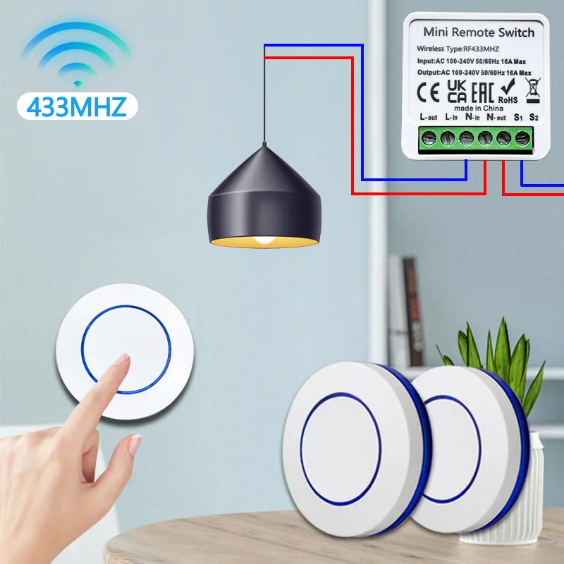 

Smart Switch 16A Relay Controller RF 433Mhz Wireless Remote Control Mini Round Button Wall Panel Switch Smart Home Devices DIY