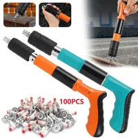 Manual Steel Nail Gun with 100 Nails Mini 5 Gears Power Adjustable Wall Rivet Gun Portable Concrete Blaster Nail Upholstery Tool