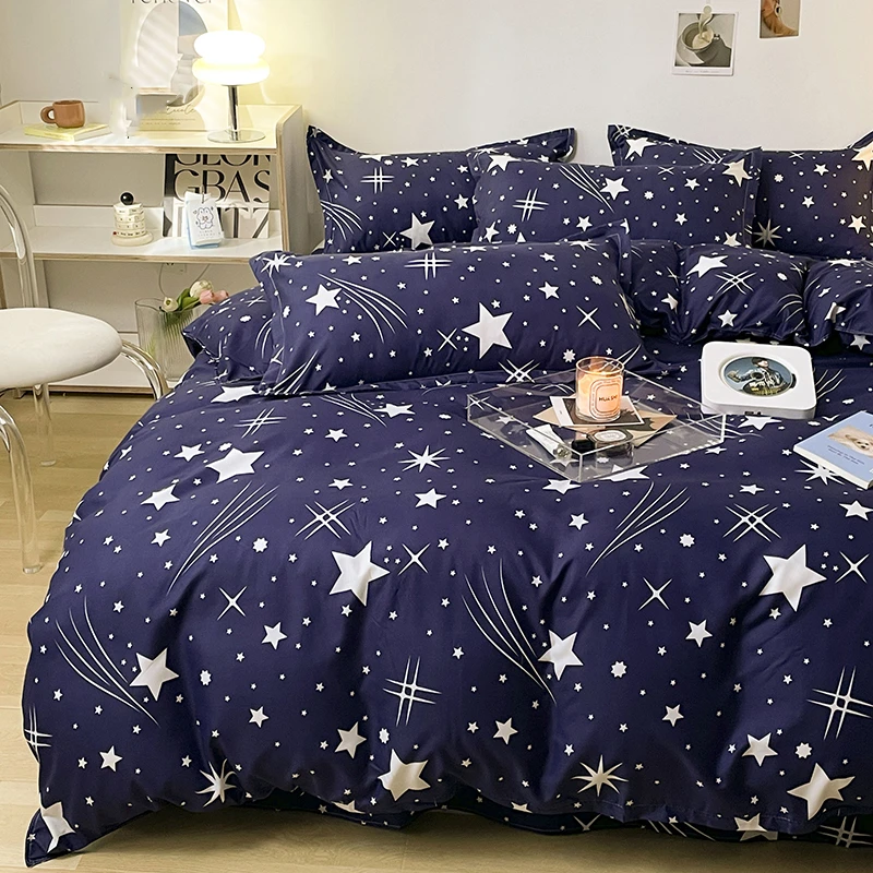 Imagem -03 - Galaxy Star Duvet Cover Grupo Cama Starry Sky Cobertor Reversível Microfibra Folha Plana Azul Escuro com Fronhas Pcs