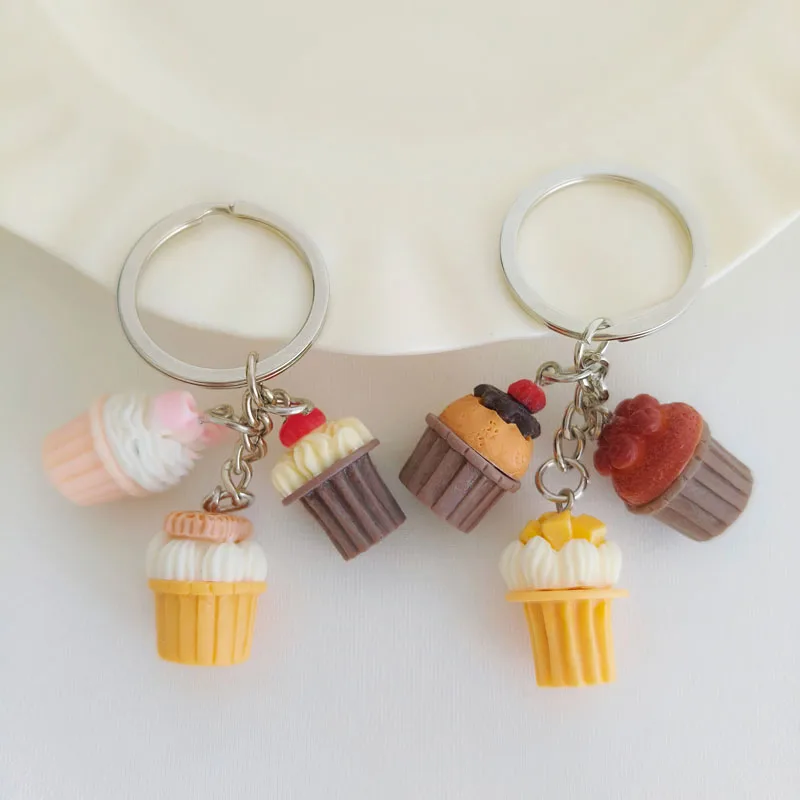 Cartoon Cheese Dessert Keyring Chocolate Fruit Cake Pendant Fashion Simulation Food Key Chains for Men Women Christmas Gifts