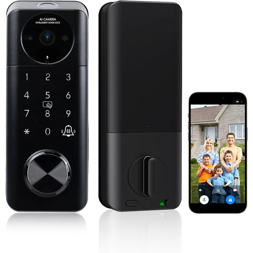 

Video Smart Lock with Camera, 5 in 1 Keyless Entry Door Lock with App Control, Built-in WiFi Camera Deadbolt Lock for Front Door