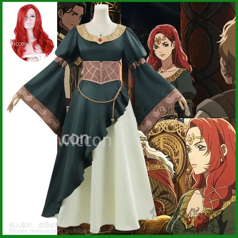 Anime Film Rohirrim Ringe Hera Grünes Kleid Kostüm Cosplay Lolita Rote Perücken Für Frau Mädchen Halloween Weihnachten Cos Angepasst