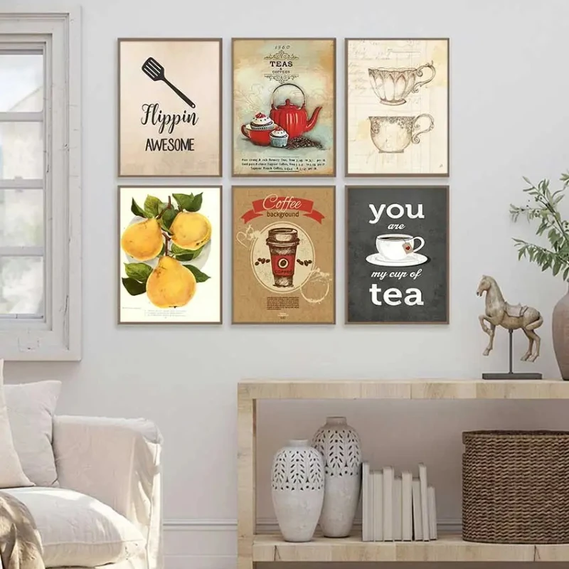 Vintage Hot Coffee Tea Time Food Cupcake Egg Lemons Posters and Prints Canvas Printing Wall Art Picture for Kitchen Cafe Deco