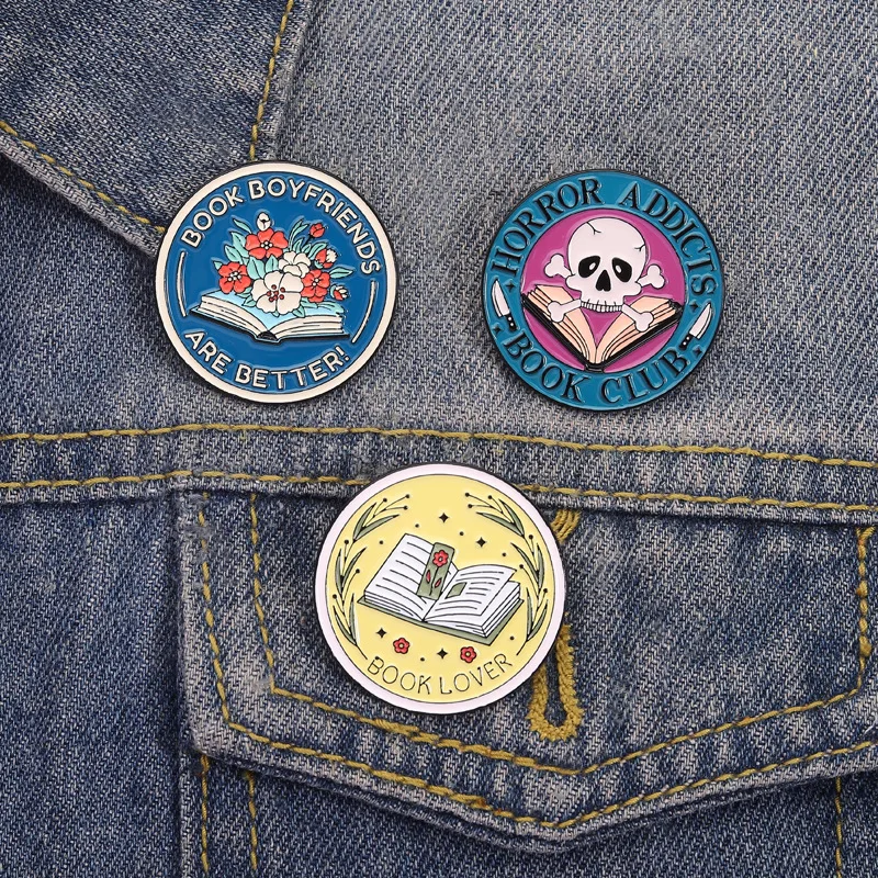 Book Boyfriends Are Better Book Lover Club Badge Brooch Pins Cartoon Skeleton Skull Floral Enamel Lapel Pin Accessory Clothes Ba