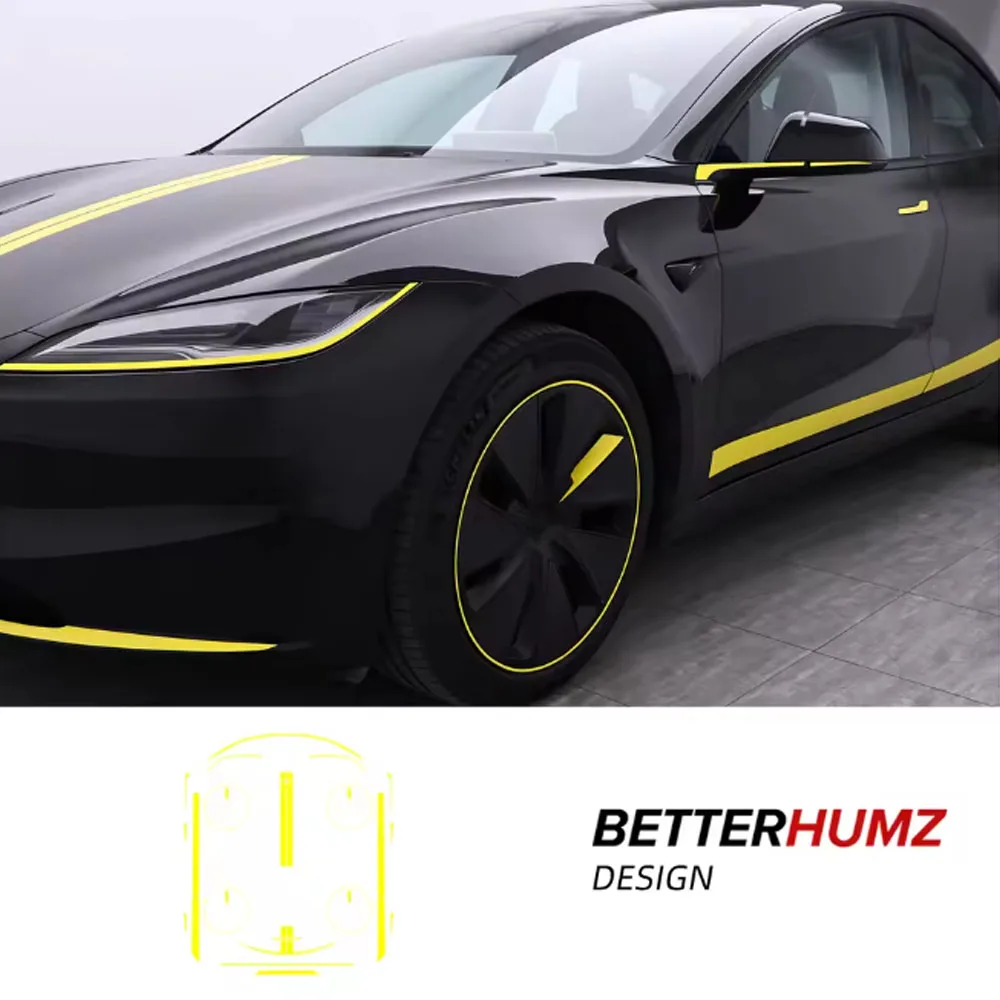 Pre-Cut PET Trim Protective Sticker For Tesla Model 3 Highland 2024+, Wheel Hub Mirror Headlight Ring Strip, 5 Colors Available