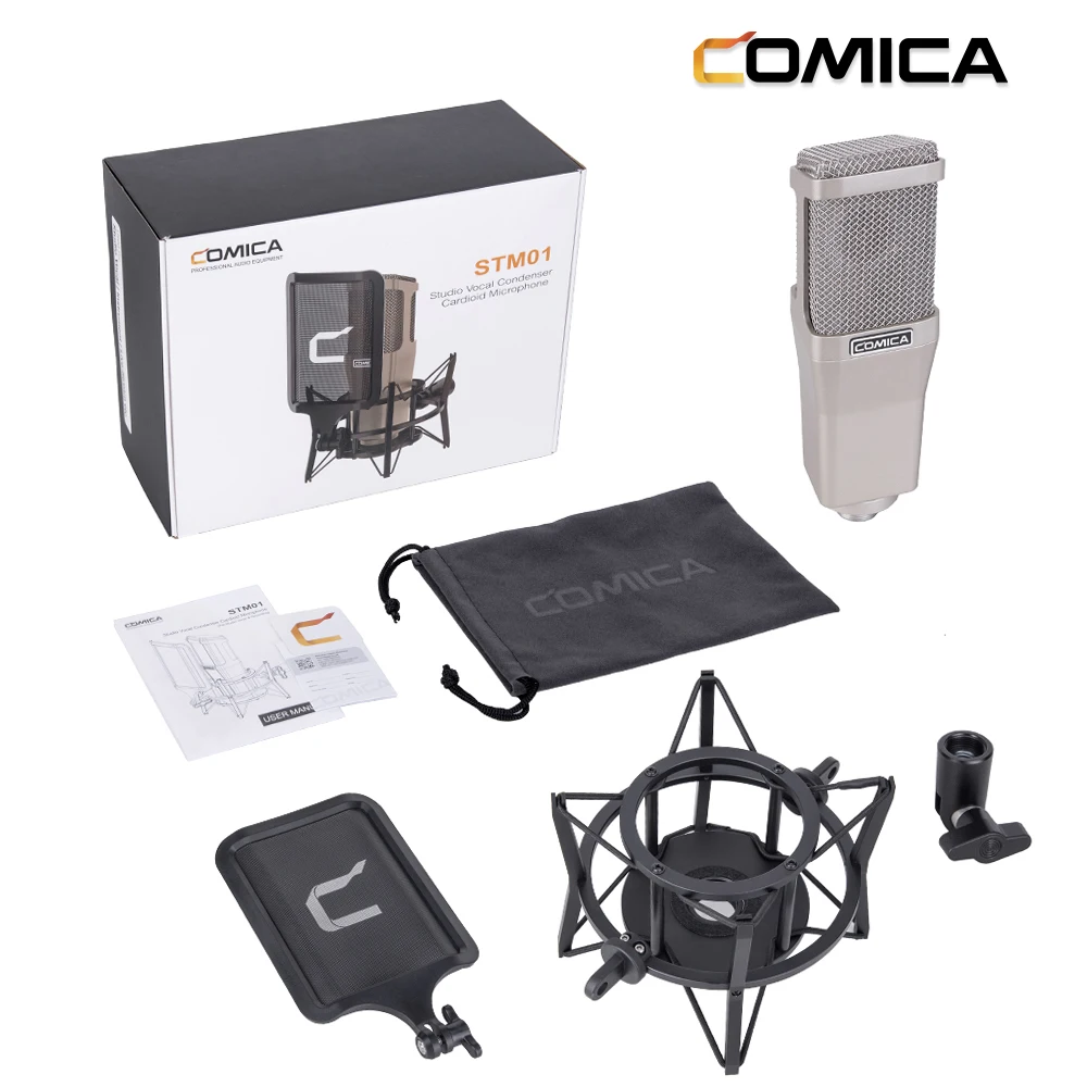 COMICA STM01 XLR Condenser Cardioid Microphone Support 24V/48V Phantom Power with 34mm Large Diaphragm