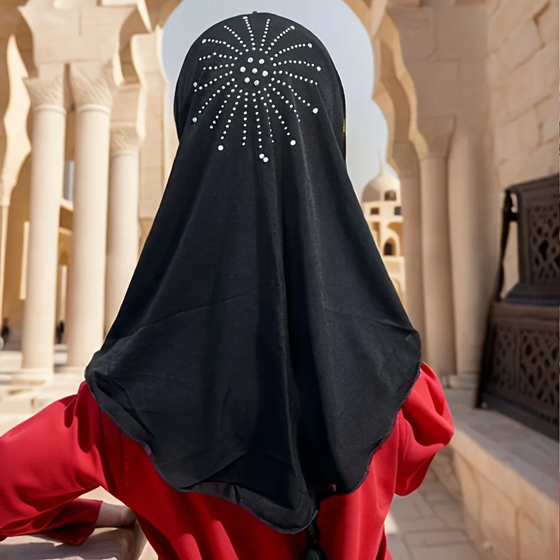 Ramadan Amira Hijab com pedras para crianças, lenço islâmico, envoltório de cabeça, gorro de turbante, linda menina pequena, apto para crianças de 2 a 6 anos