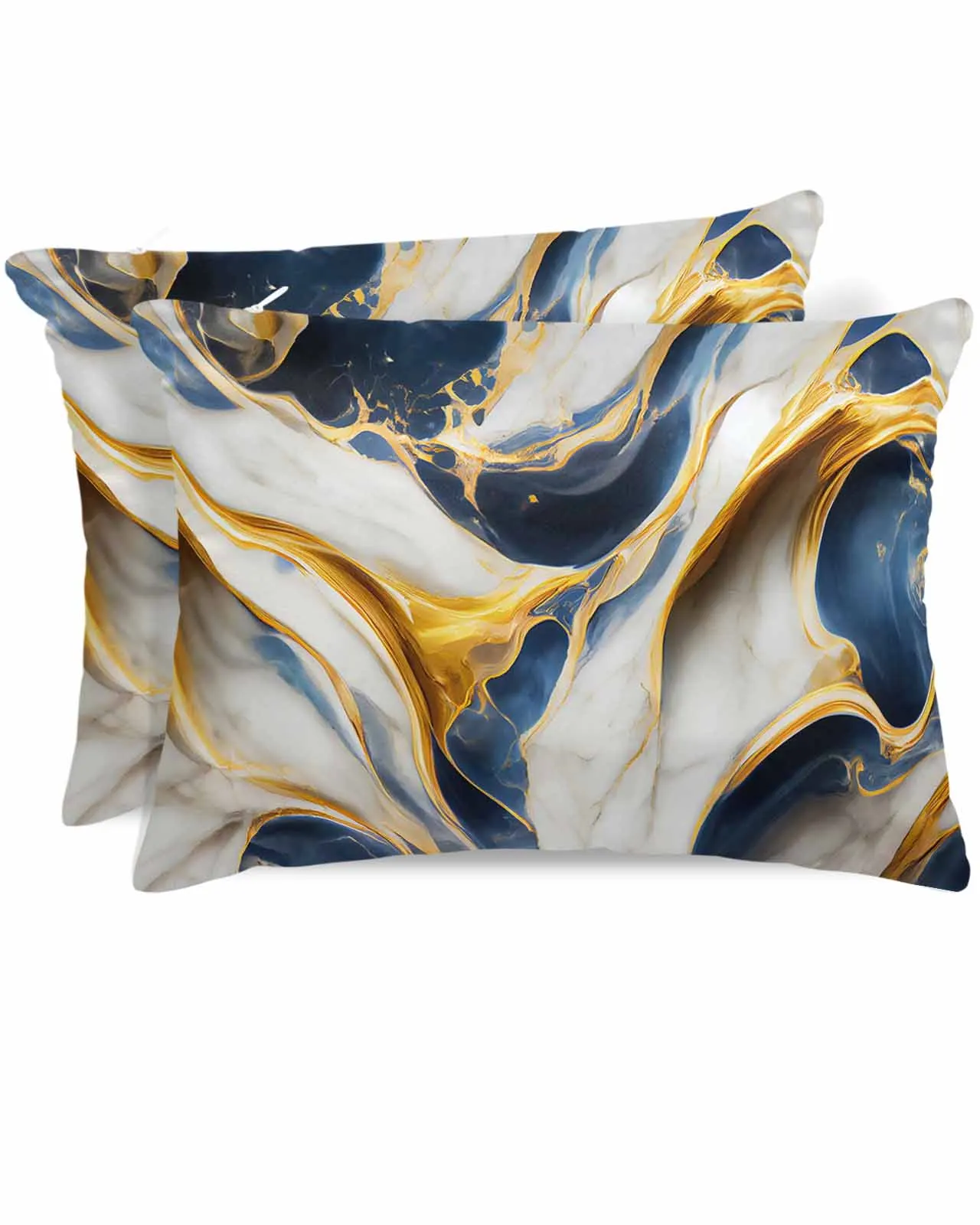 Marble Texture Blue Bed Satin Pillowcase 2pcs Sofa Pillow Cover Case Bedroom Satin Cushion Covers Home Decor