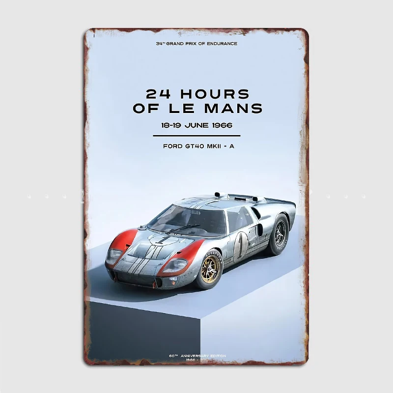 24 Hours Le Mans 1966 Poster Metal Plaque Wall Pub Home Wall Plaque Custom Tin Sign Posters Room Decor