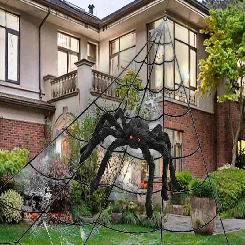 5/7m Triangle Spider Web Halloween Decorations Large Plush Simulation Spider Web Haunted Home Outdoor Yard Decoration Props