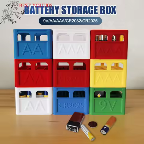(YOUU06)AAA/AA/9V/CR2032/CR2025 Battery Storage Box Stackable Battery Organizer Decorate Battery Holder Office Storage Box