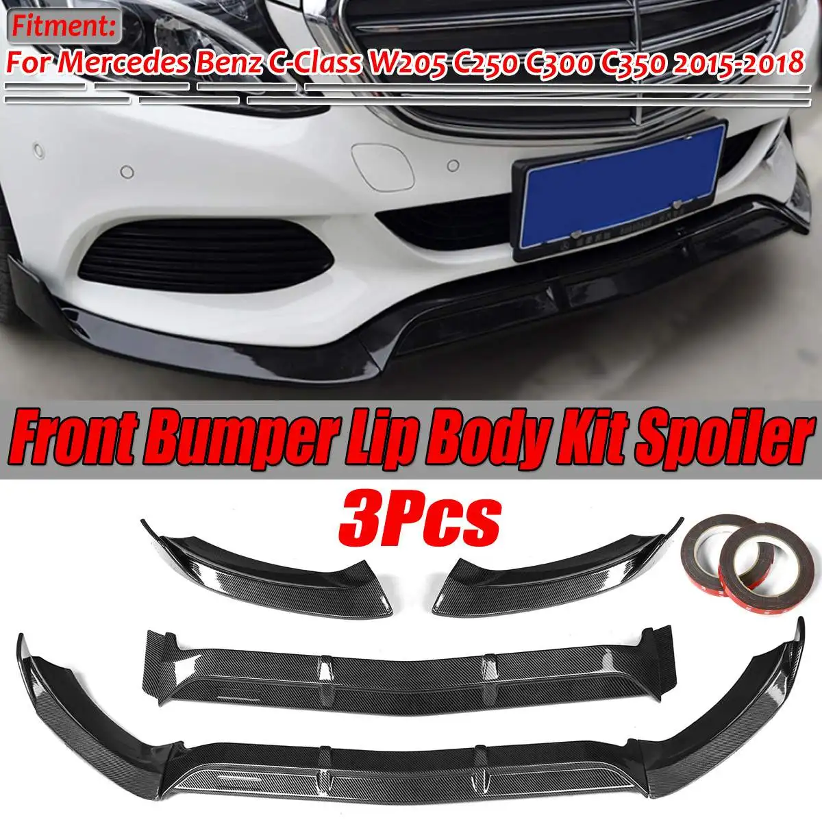 Carbon Fiber / Black Car Front Bumper Lip Chin Body Kit Spoiler Diffuser For Mercedes For Benz C W205 C250 C300 C350 2015-2018