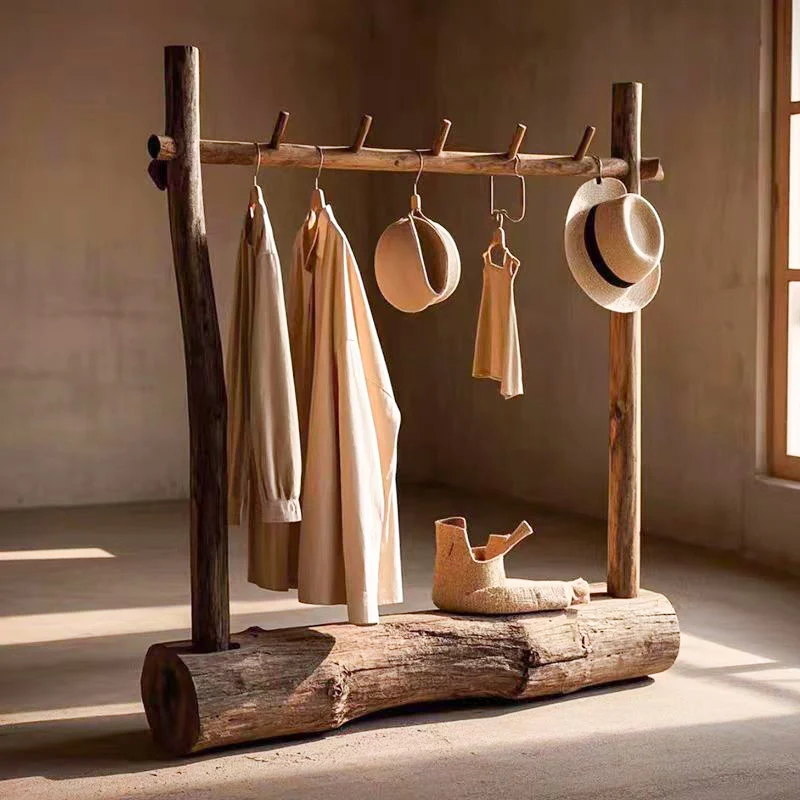 

Natural solid wood floor coat rack B & B creative hanger log design simple clothing