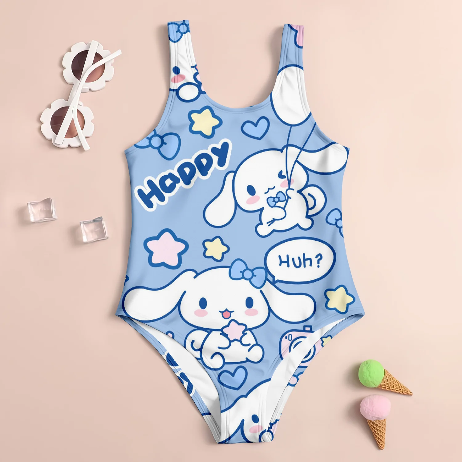 2024 MINISO New Girl Summer One-Piece Swimsuit Fashion Cartoon Cute Cinnamoroll Print Women Swimwear Sleeveless Swim Clothing