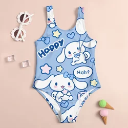 2024 MINISO New Girl Summer One-Piece Swimsuit Fashion Cartoon Cute Cinnamoroll Print Women Swimwear Sleeveless Swim Clothing