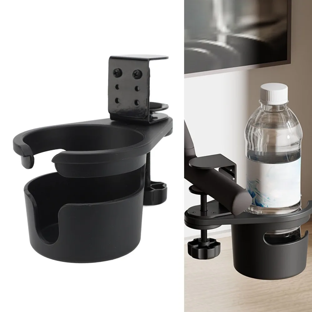 

Plastic Metal Desk Cup Holder Rotatable Black Clip On Cup Holder 3-Stage Adjustable Versatile Mug Holder Home School Office Dorm