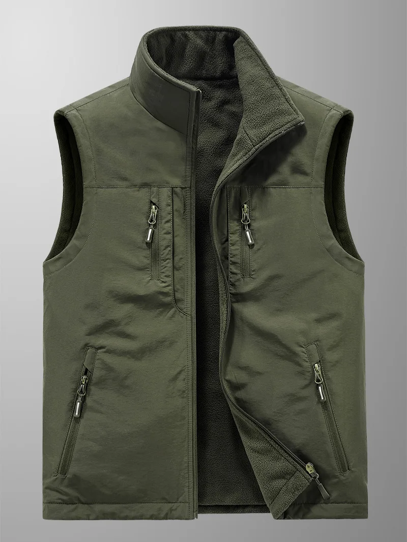 Men's Vests for Fall Winter Padded and Thickened Workwear Jacket Multi-pocket Stand-up Collar Undershirt Men's Outdoor Shoulder