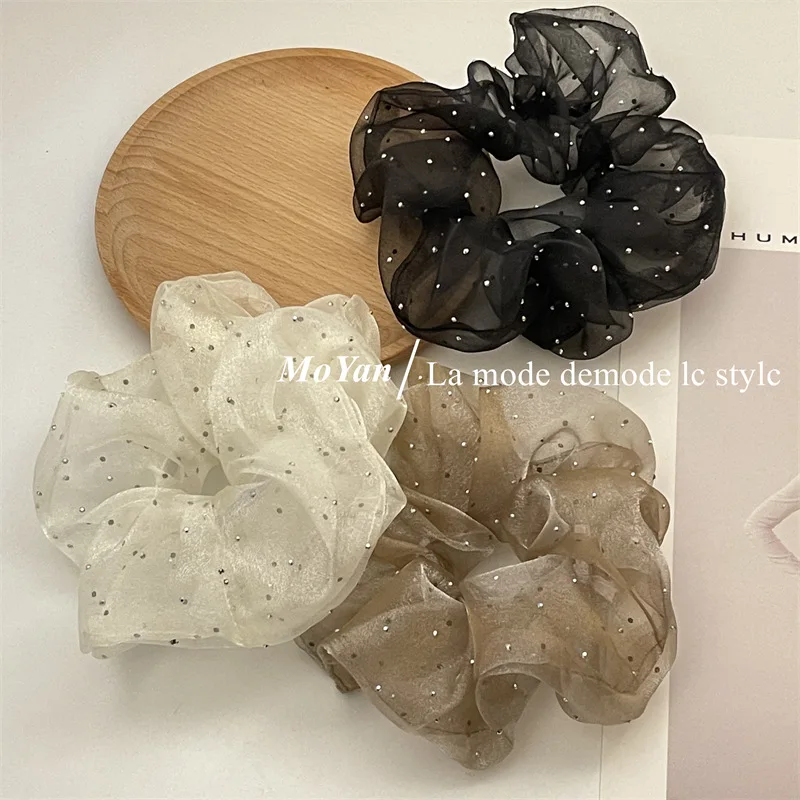 Mesh Polka Dot Hair Rope Tie Ponytail Leather Band Female Head Rope Super Fairy High-Grade Simple  Large Intestine Hair Ring