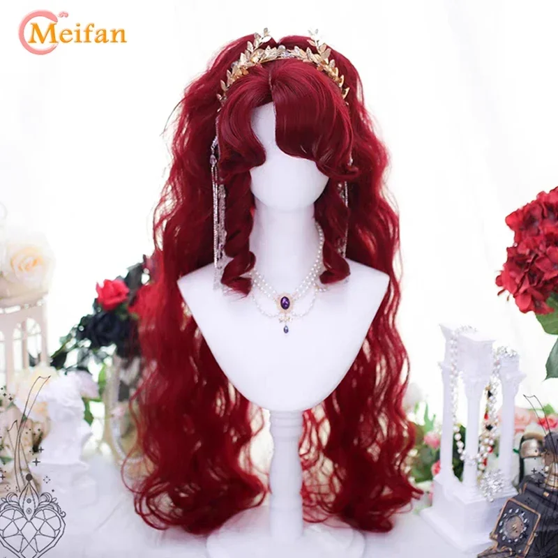 MEIFAN Synthetic Long Wavy Curly Ponytail Lolita wig with Bangs Girl Cute Ombre Blonde Cosplay Party Halloween Harajuku