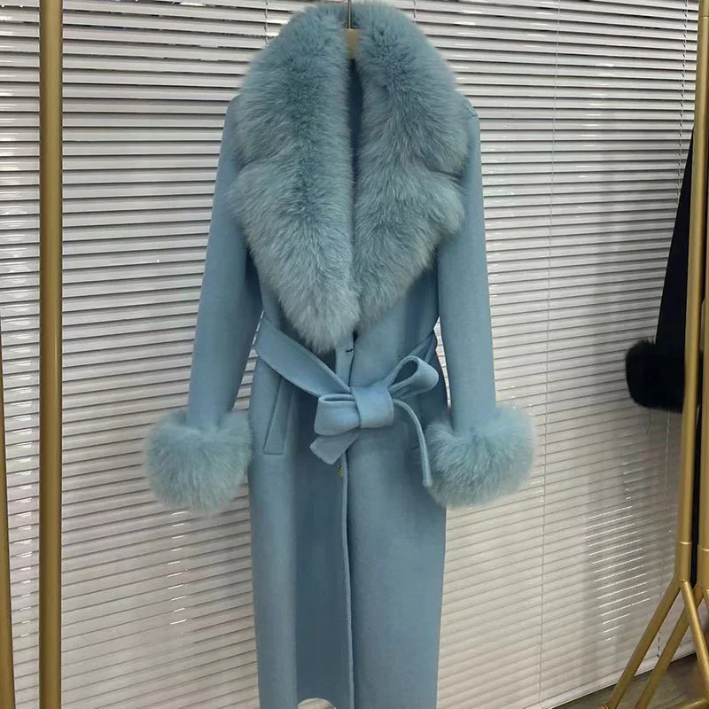 NONE Long Women Coat Wool Cashmere Fox Fur 7