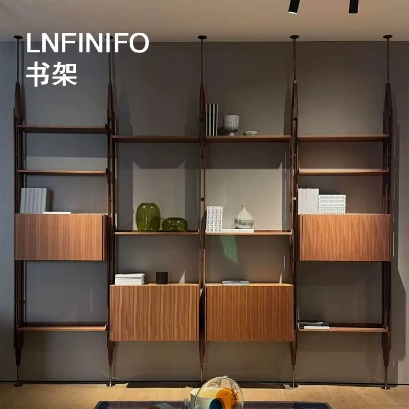 Modern North American walnut bookshelf wall-mounted living room study shelf multi-functional storage rack figure display rack