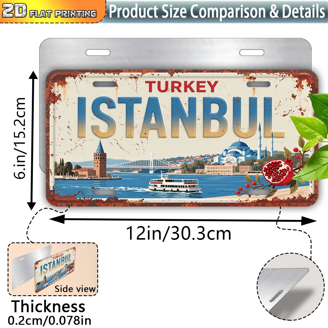 2D Flat, 2D Flat Printing, 1pc, Retro Aluminum Sign, Outdoor Plaques and Wall Art (15.24cmx 30.48cm), Welcome to Istanbul, Home