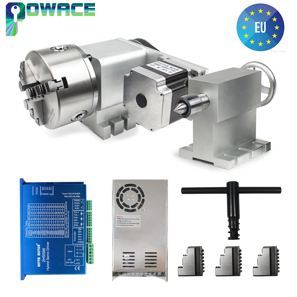 

【EU Ship】CNC Fouth 4th A Rotary Axis Kit 3 Jaw K11 130mm Chuck Large 30mm hole + 4.5N.m Closed Loop Servo Motor