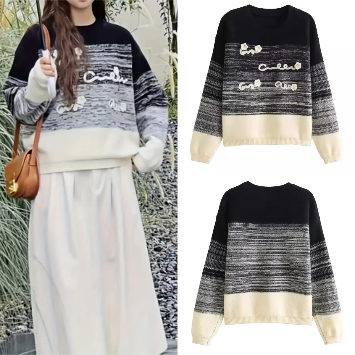 

2024 autumn new women's Europe and the United States wind temperament fashion wild gradient colour pullover jumper tops