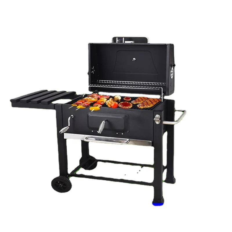 

Square heating stove Smoked barbecue grill Thickened outdoor large hand-pushed barbecue grill