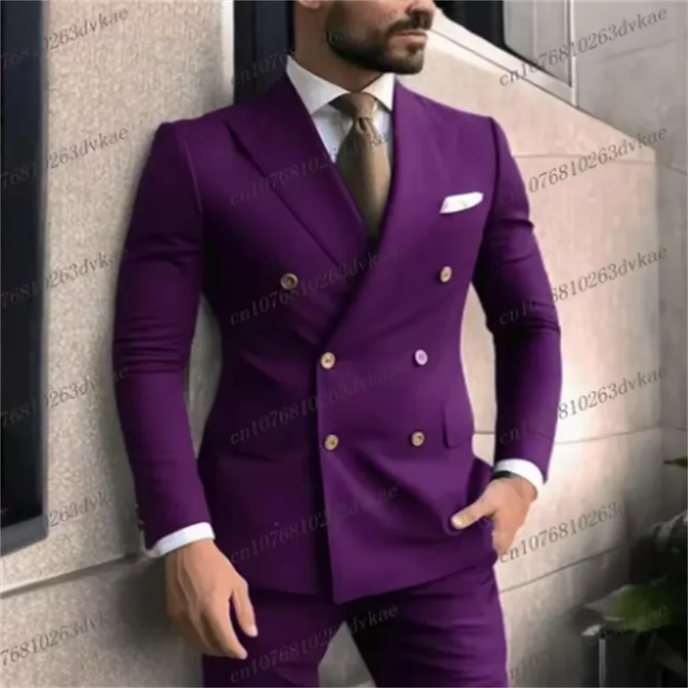 موضة جديدة الأرجواني رجال الأعمال دعوى العريس وصيف حفل زفاف حفلة موسيقية مناسبة رسمية البدلات الرسمية الذكور 2 قطعة مجموعة السترة السراويل